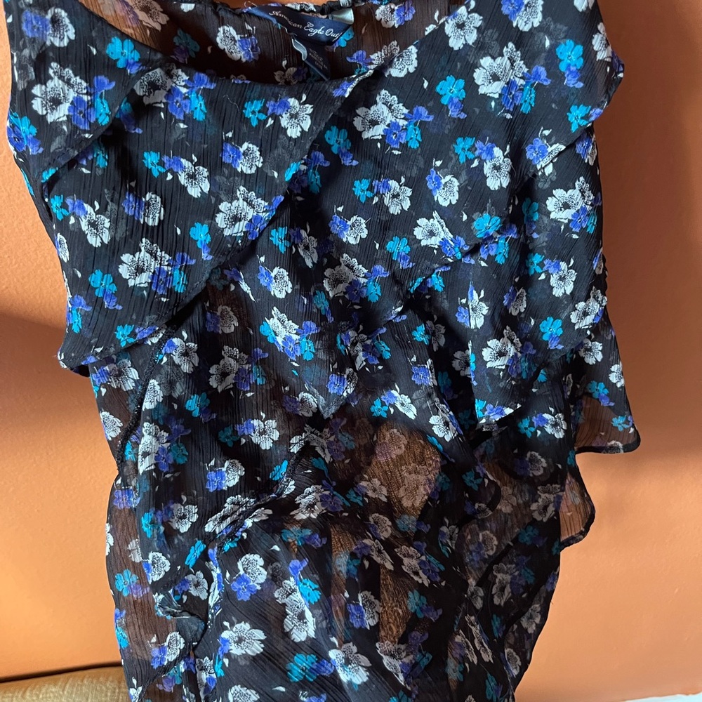 Sheer and Layered Floral Frilly American Eagle Outfitters Tank Top, Size Small - Picture 3 of 8